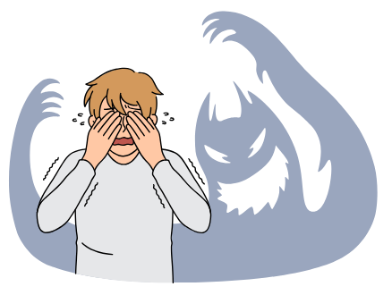 Un enfant qui se cache les yeux car il a vu un monstre.