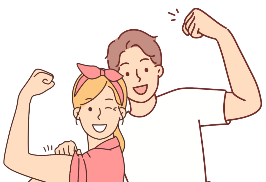 Deux parents bandant leurs muscles.